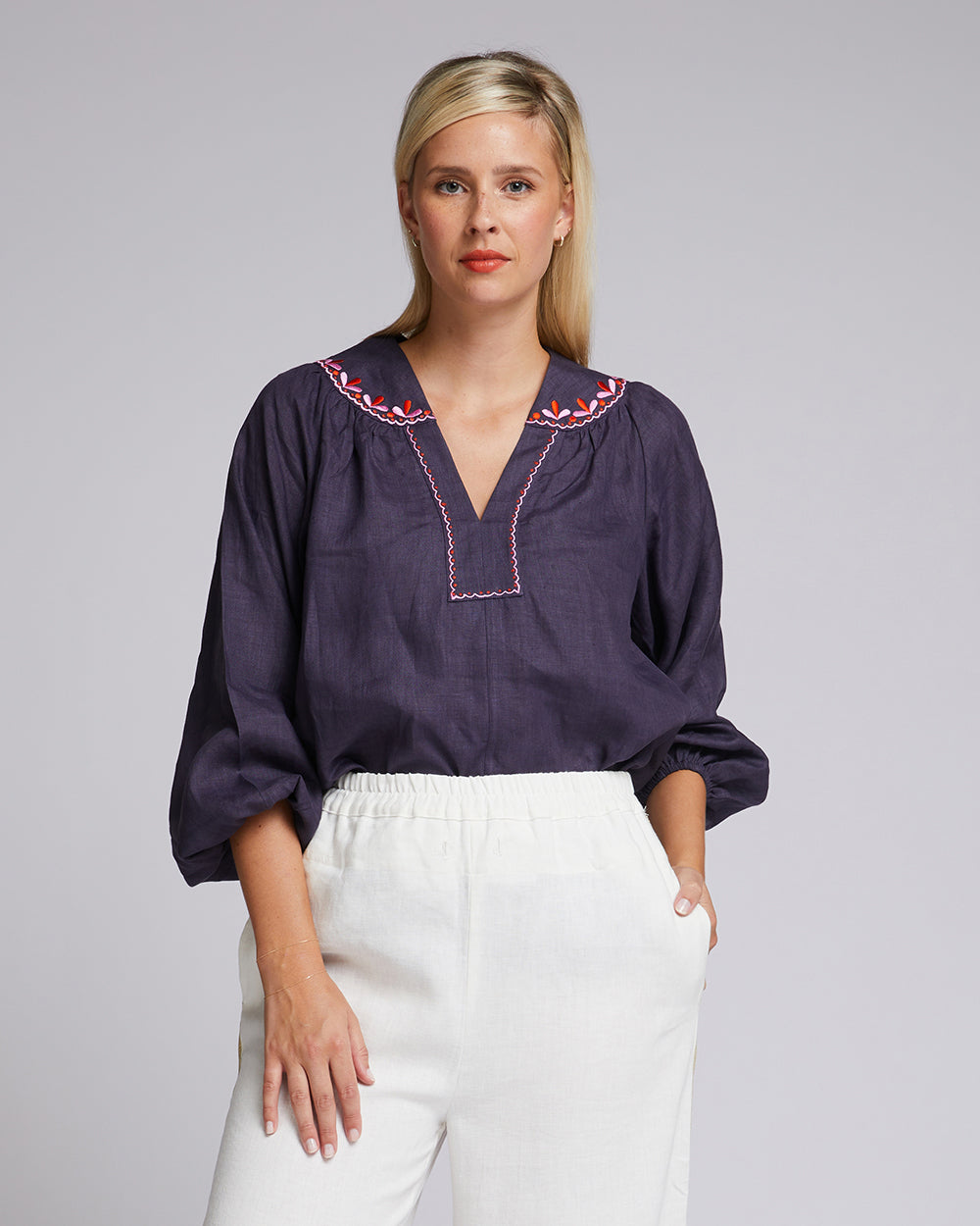 Bianca Blouse | Cotton Poplin | Navy