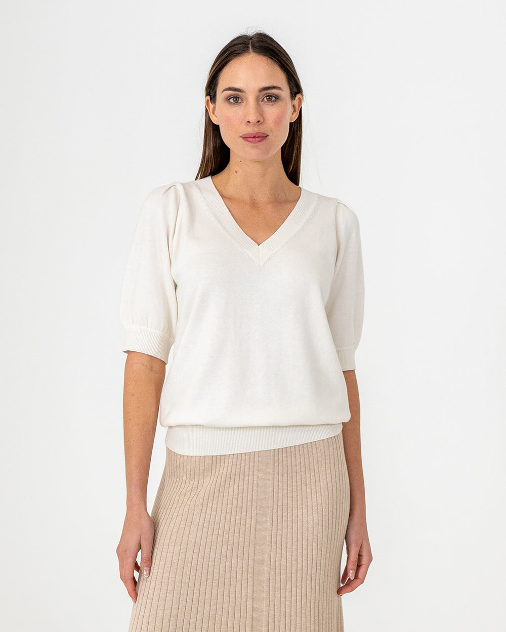 Evita Short Sleeve Knit - Chalk