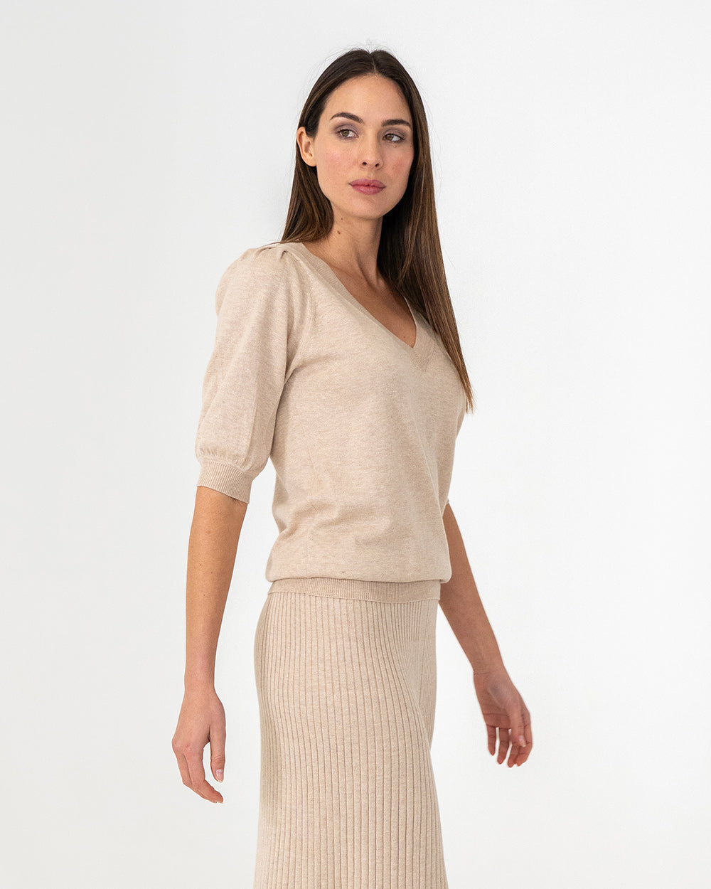 Evita Short Sleeve Knit - Sandstone