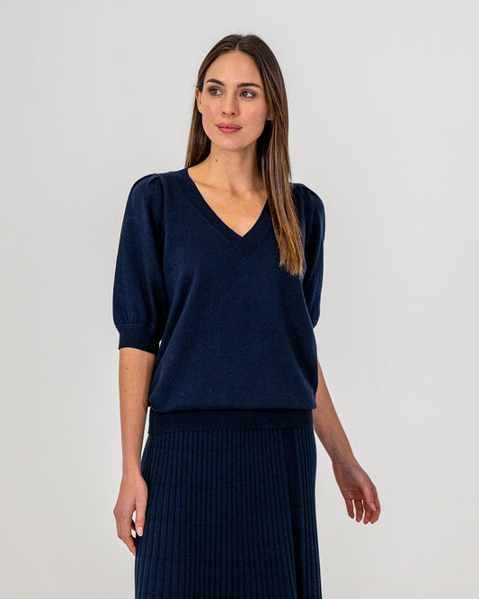 Evita Short Sleeve Knit - Navy