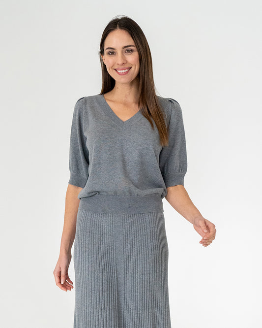 Evita Short Sleeve Knit - Thunder Grey