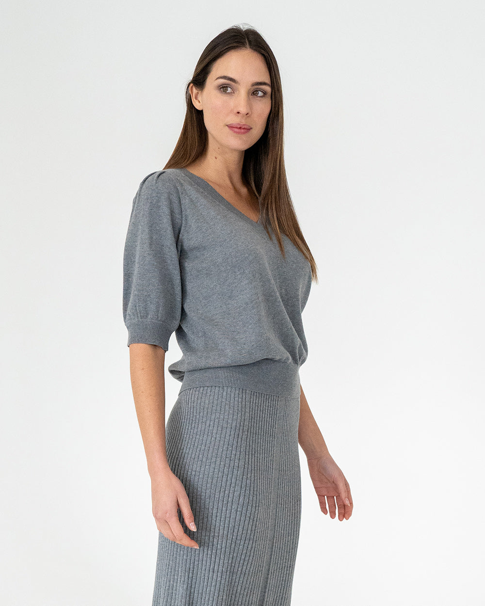 Evita Short Sleeve Knit - Thunder Grey