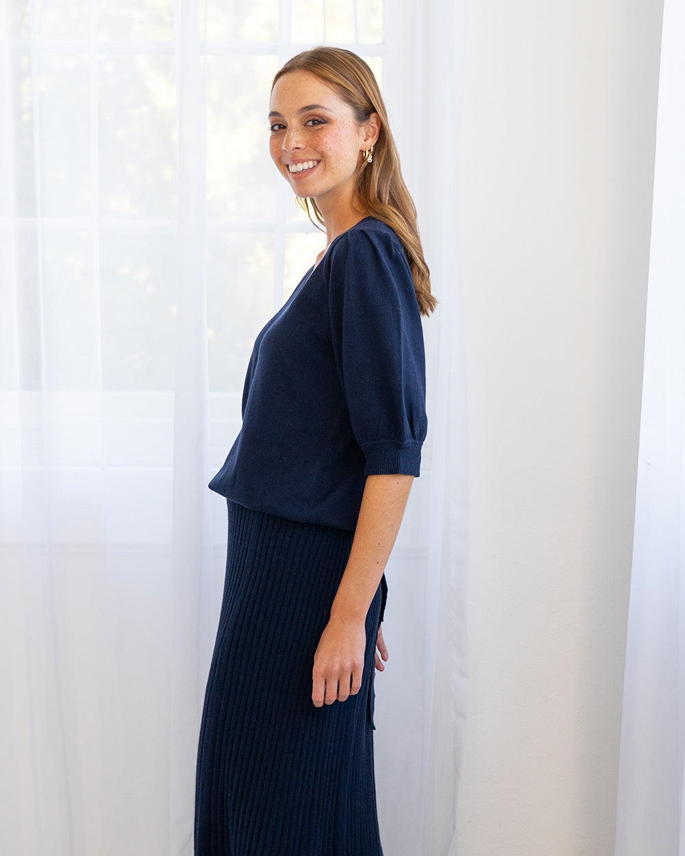 Evita Short Sleeve Knit - Navy