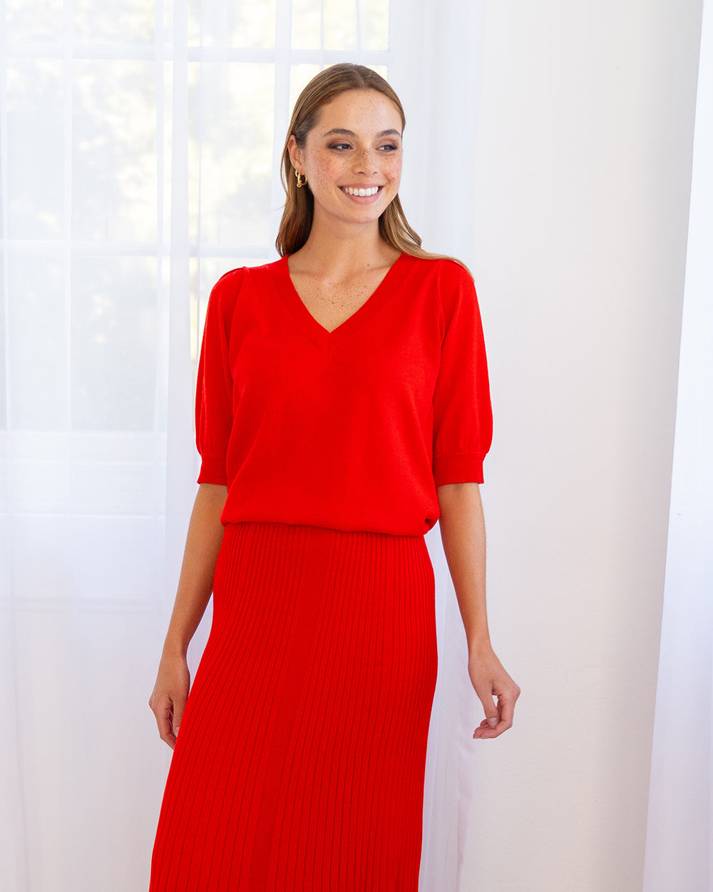 Evita Short Sleeve Knit - Poppy