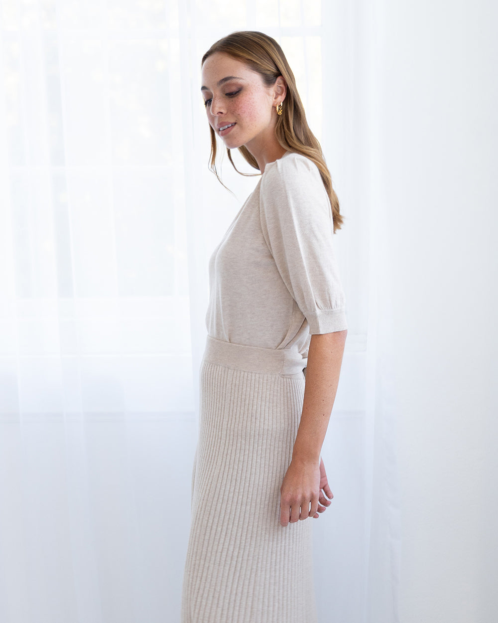 Evita Short Sleeve Knit - Sandstone