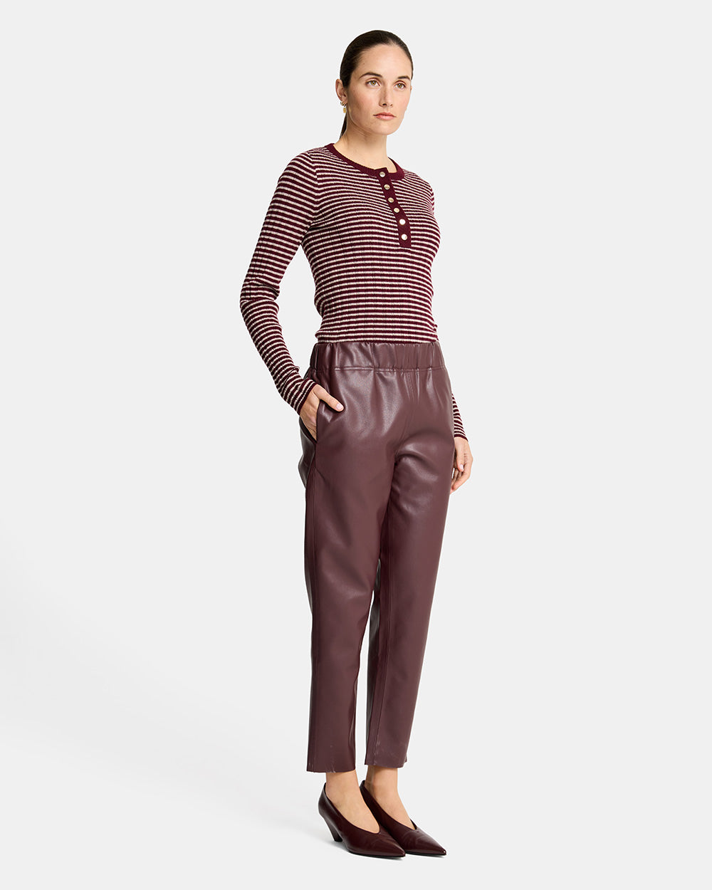 Henley Stripe Knit - Pinot/Natural