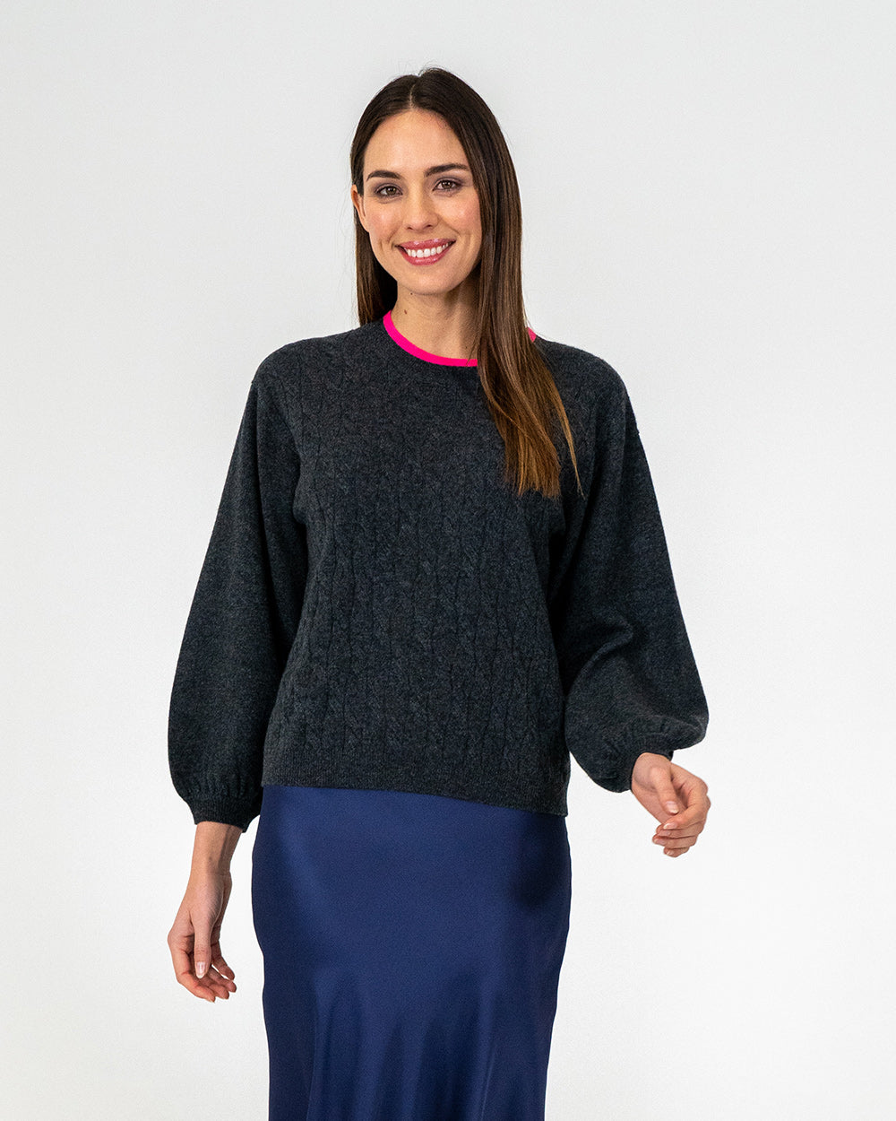 Contrast Marcella Knit - Charcoal/Dayglo