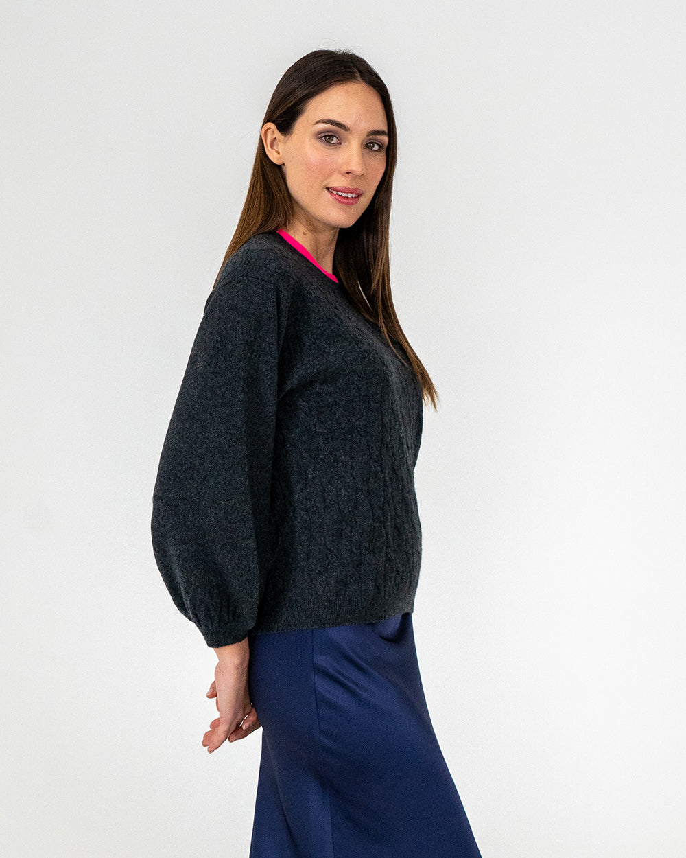 Contrast Marcella Knit - Charcoal/Dayglo