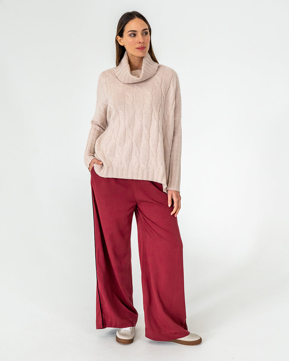 Sinead Roll Neck Knit - Blush Cable