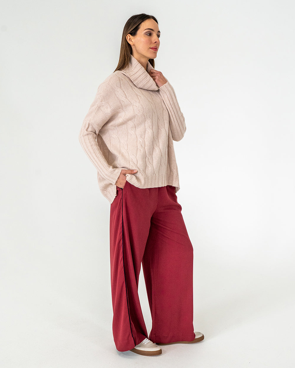 Sinead Roll Neck Knit - Blush Cable