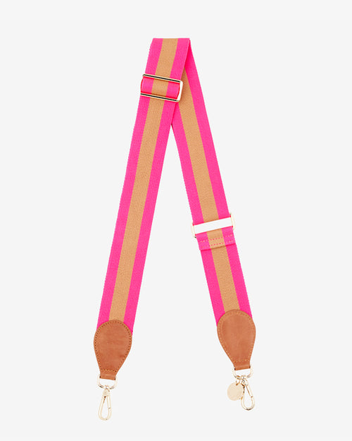 Accent Guitar Strap - Hot Pink/Bronze with Tan Tab - Arlington Milne