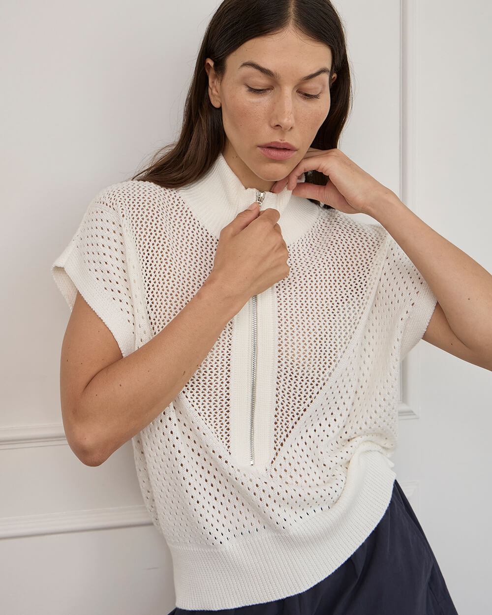 Carrie Zip Top - Cream