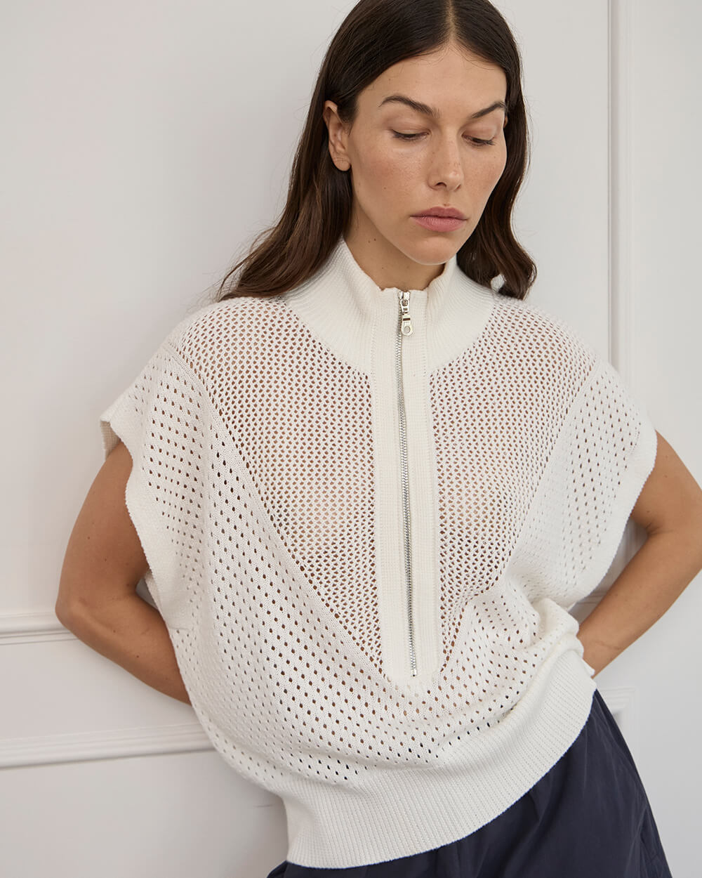 Carrie Zip Top - Cream