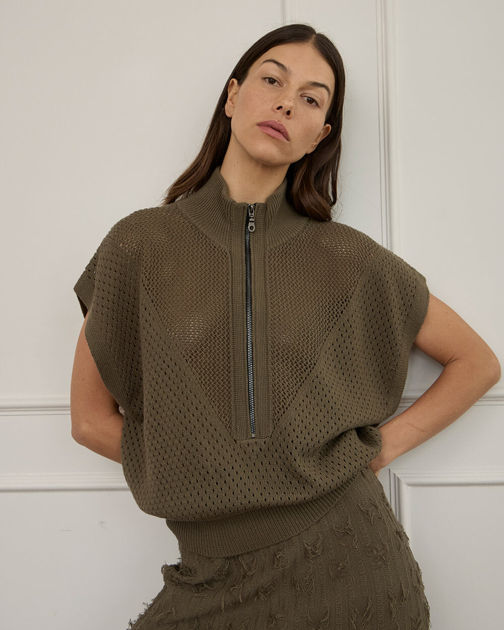 Carrie Zip Top - Khaki
