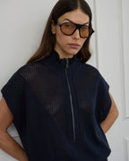 Carrie Zip Top - Navy