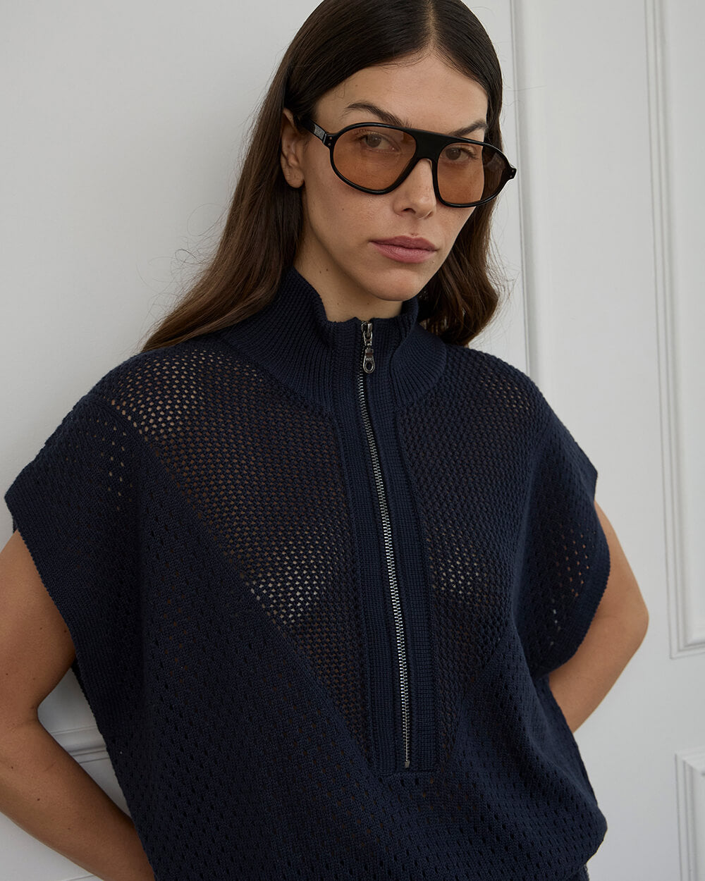 Carrie Zip Top - Navy