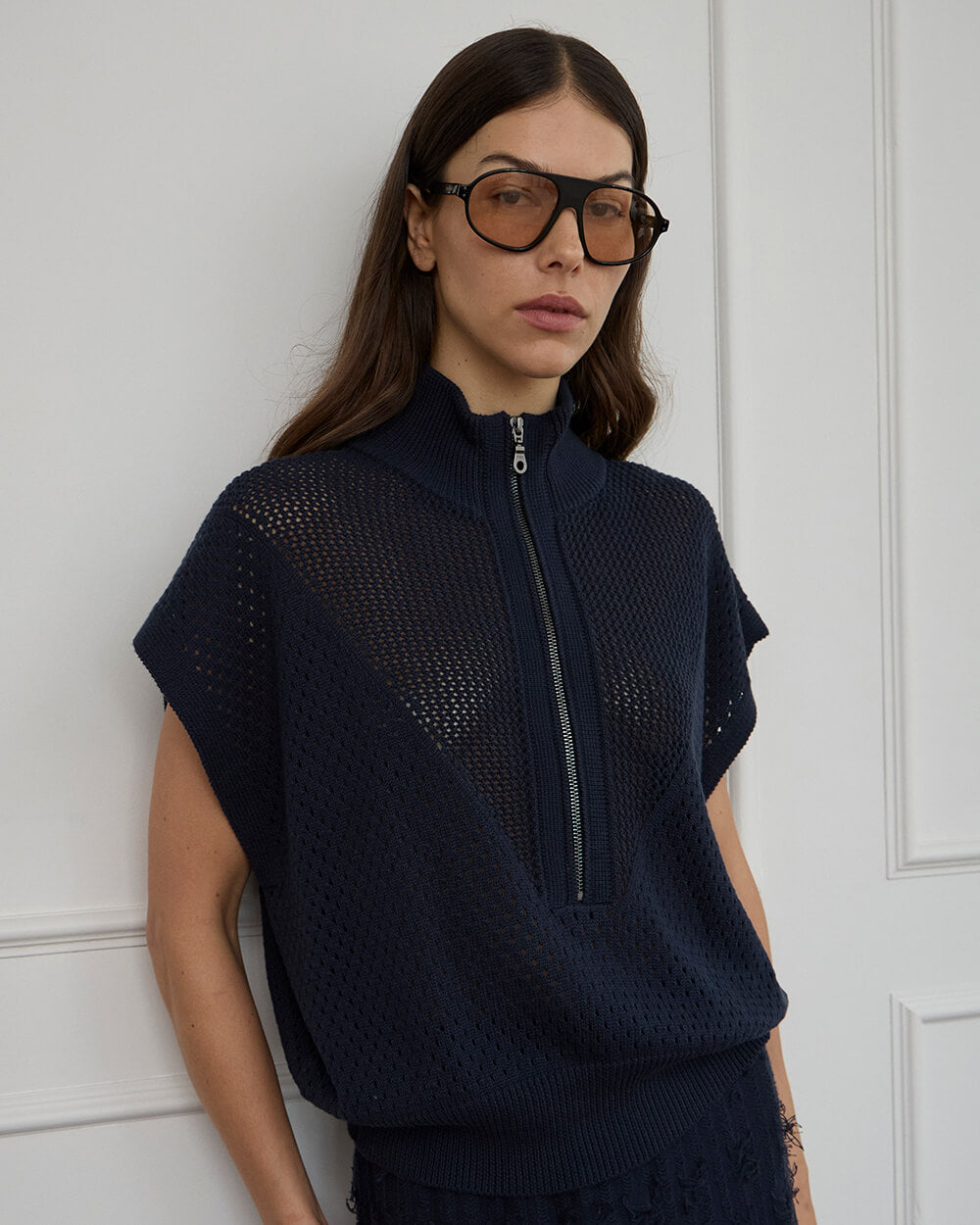 Carrie Zip Top - Navy