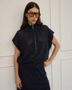 Carrie Zip Top - Navy