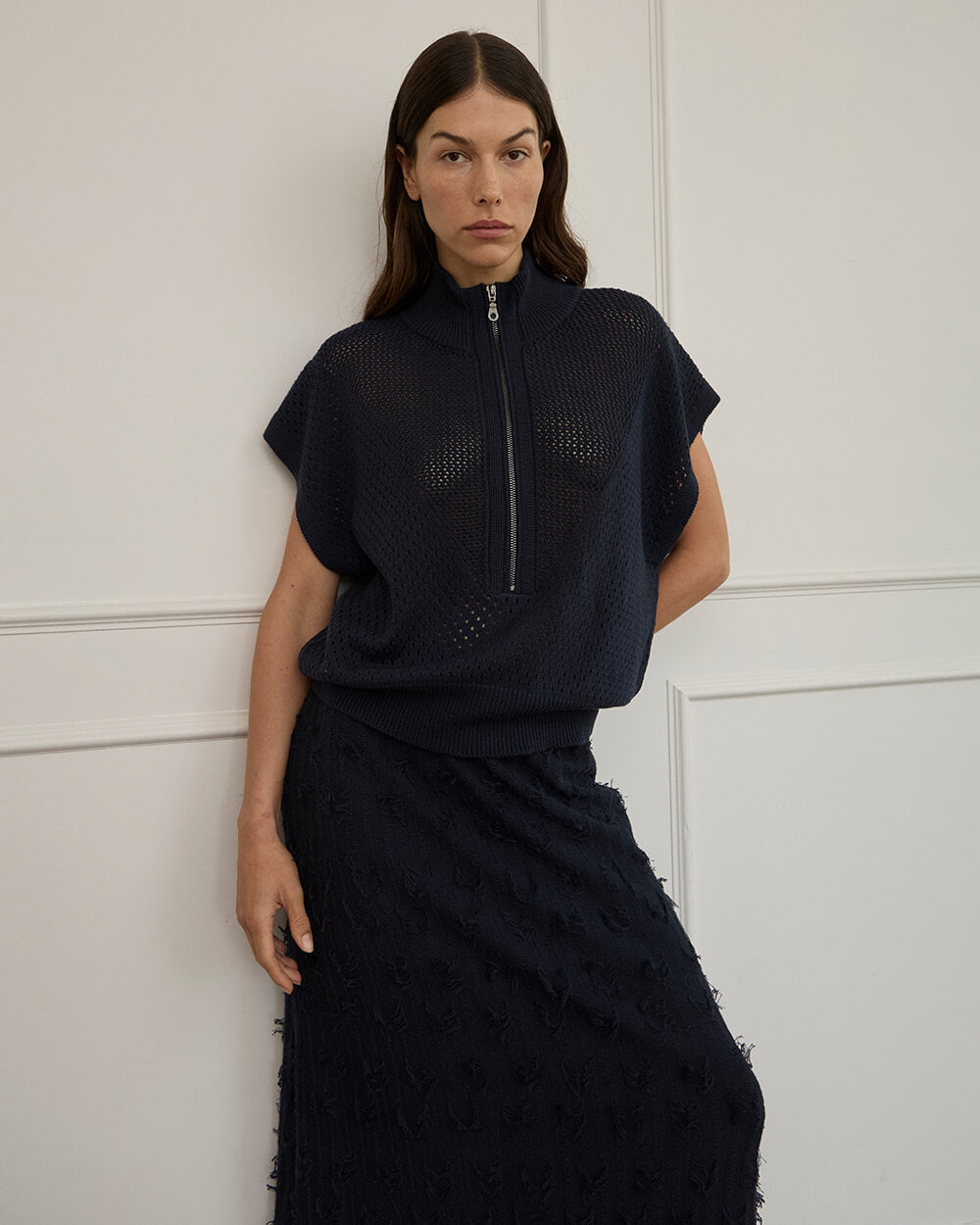 Carrie Zip Top - Navy