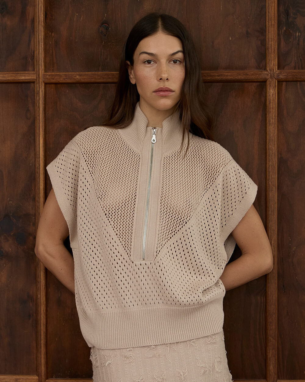 Carrie Zip Top - Taupe