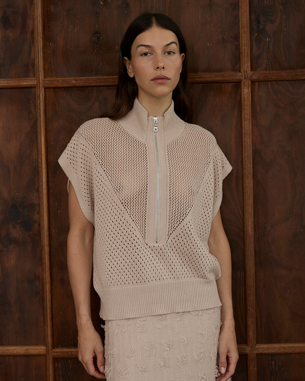 Carrie Zip Top - Taupe
