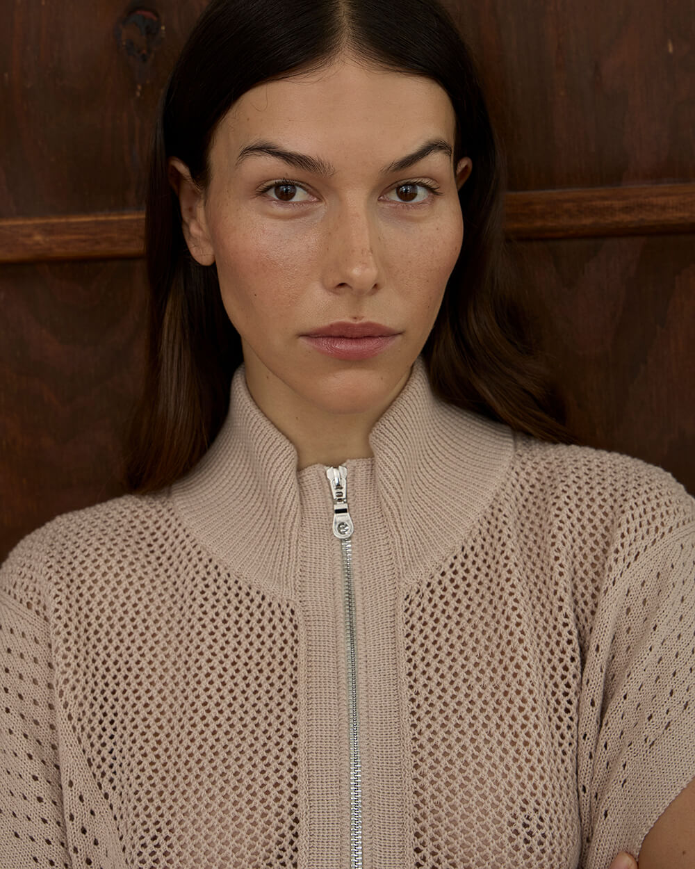 Carrie Zip Top - Taupe