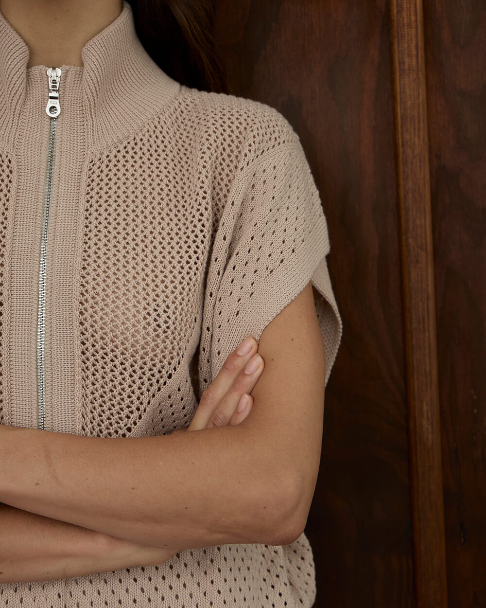 Carrie Zip Top - Taupe