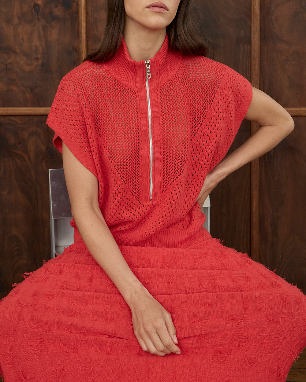 Carrie Zip Top - Red