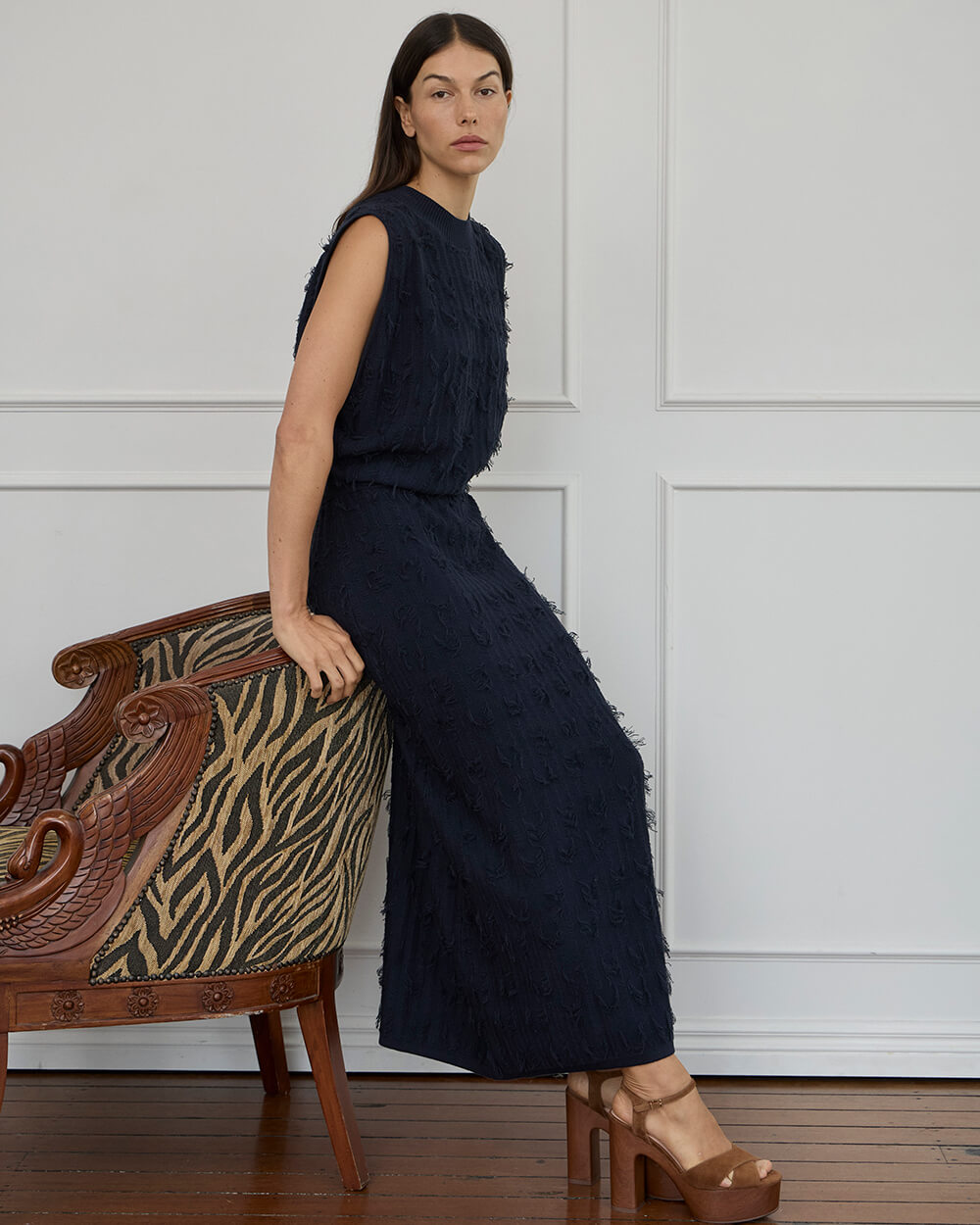 Casey Fringe Tank - Navy