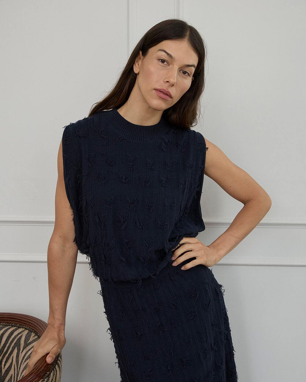Casey Fringe Tank - Navy