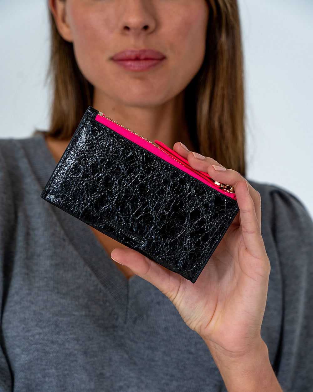 Compact Wallet - Black Crinkle