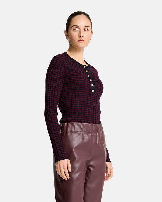 Henley Stripe Knit - Navy/Pinot