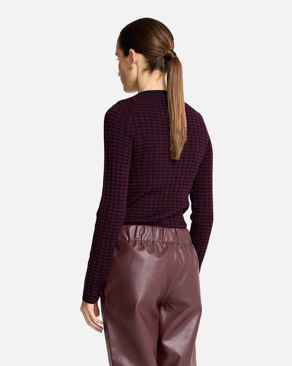 Henley Stripe Knit - Navy/Pinot