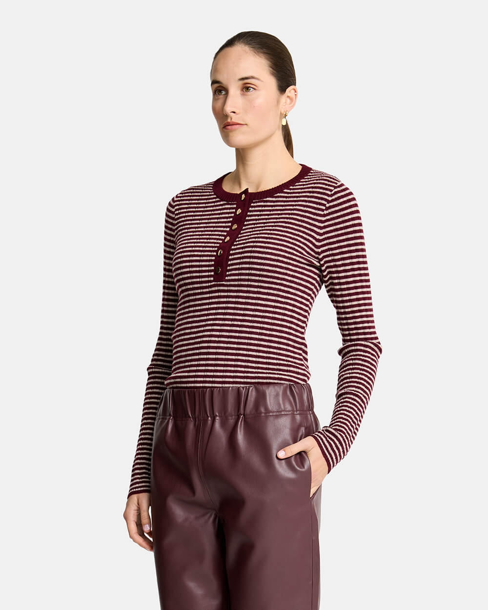 Henley Stripe Knit - Pinot/Natural