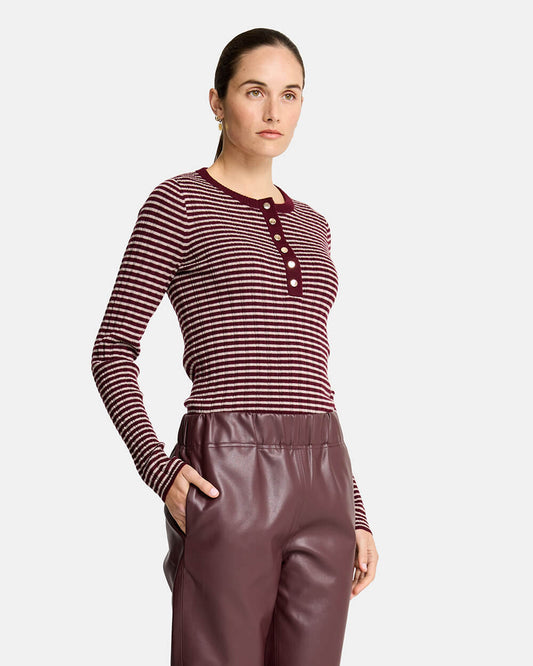 Henley Stripe Knit - Pinot/Natural