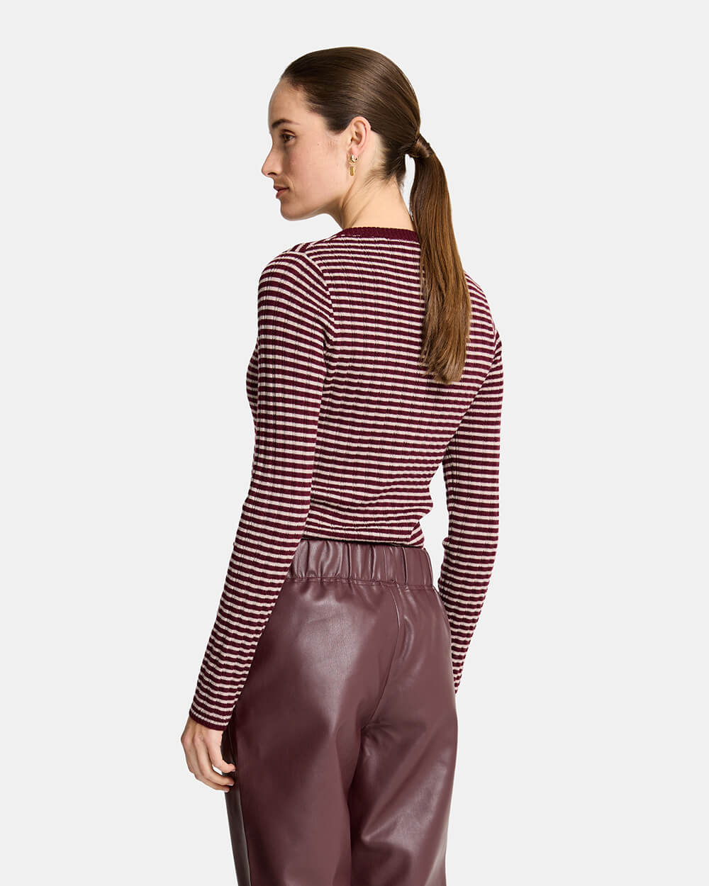 Henley Stripe Knit - Pinot/Natural