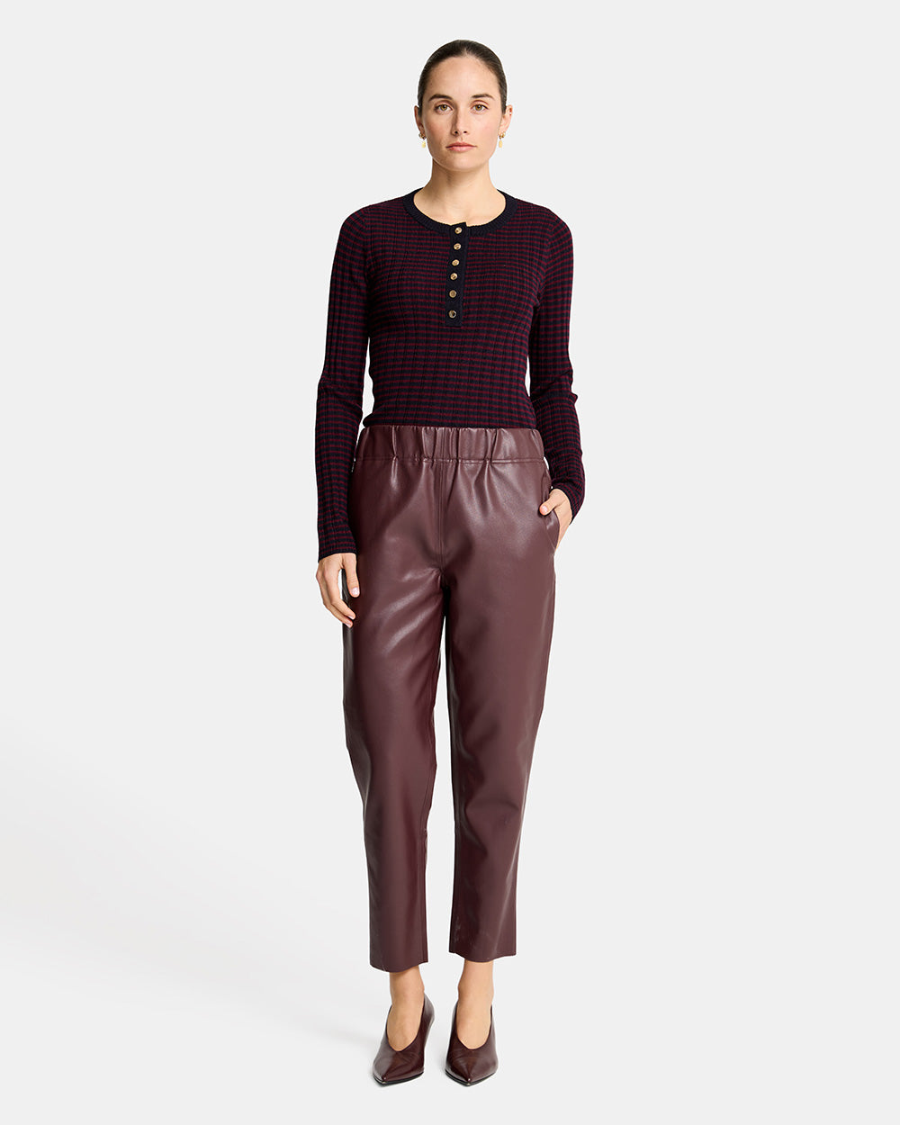 Henley Stripe Knit - Navy/Pinot