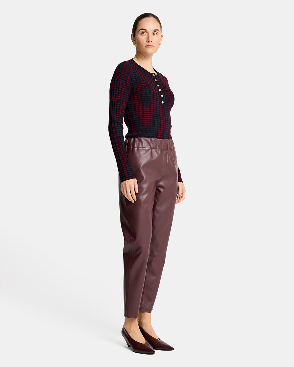 Henley Stripe Knit - Navy/Pinot