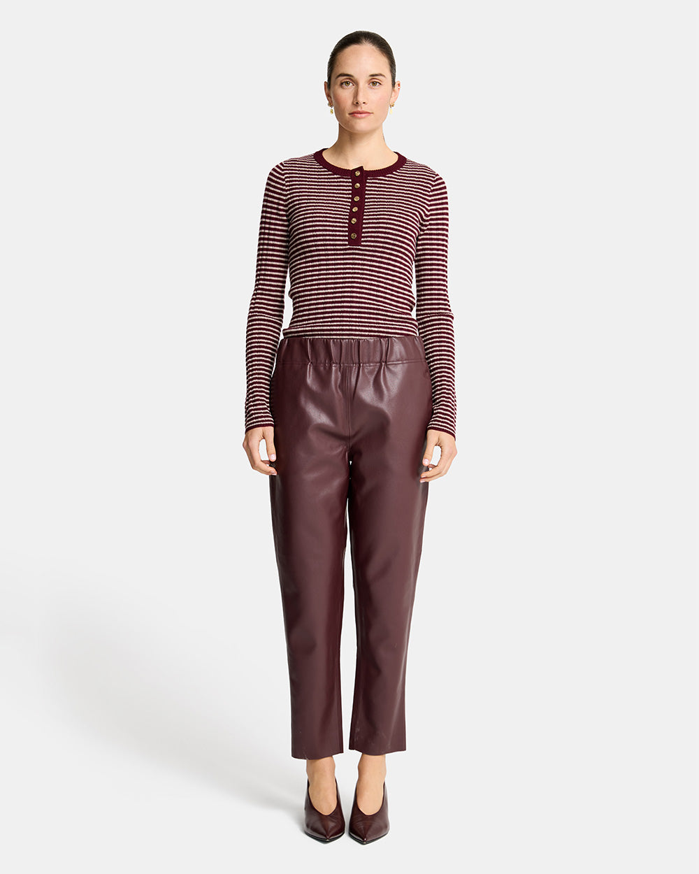 Henley Stripe Knit - Pinot/Natural