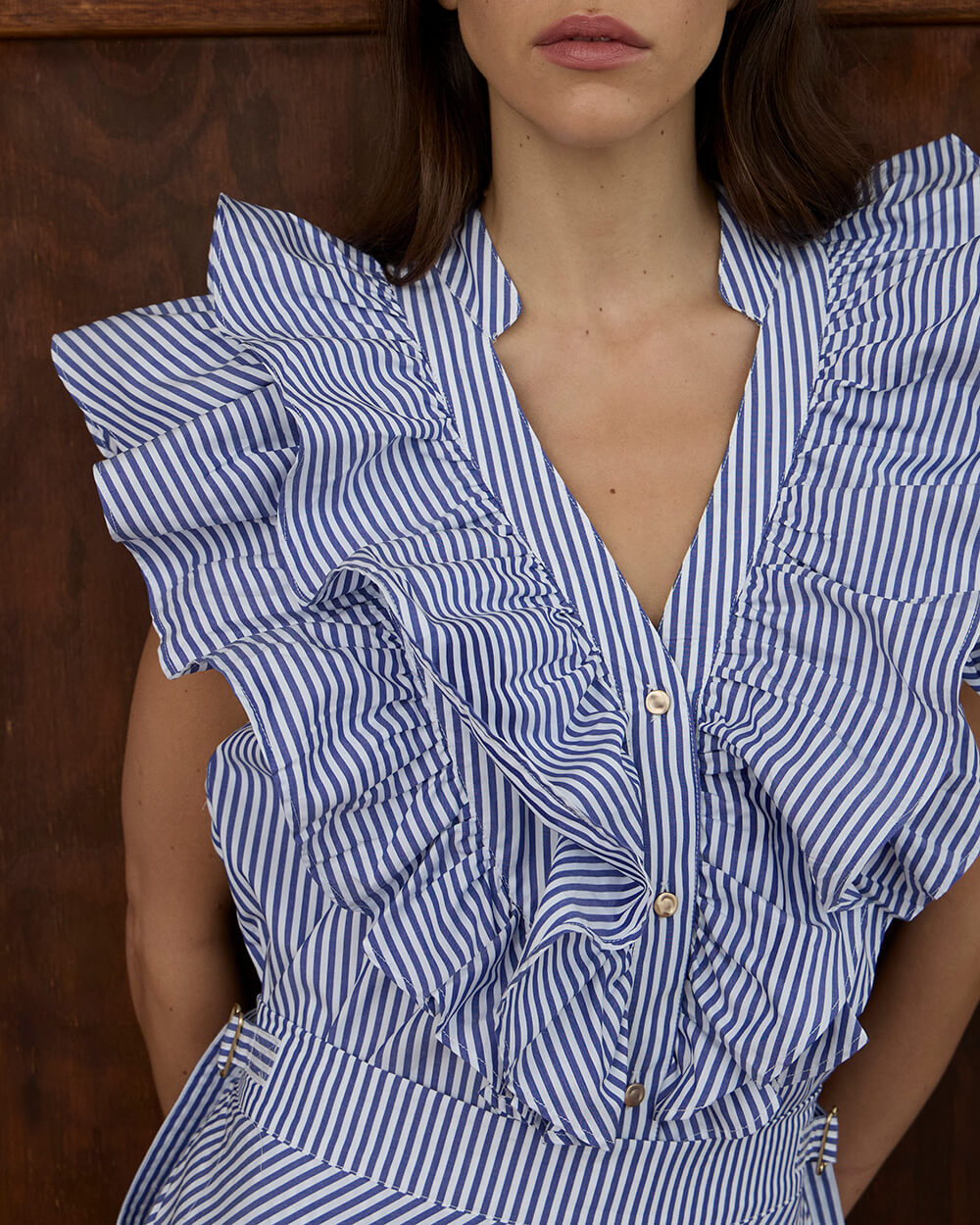 Indie Ruffle Shirt - Stripe Cotton