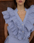 Indie Ruffle Shirt - Stripe Cotton