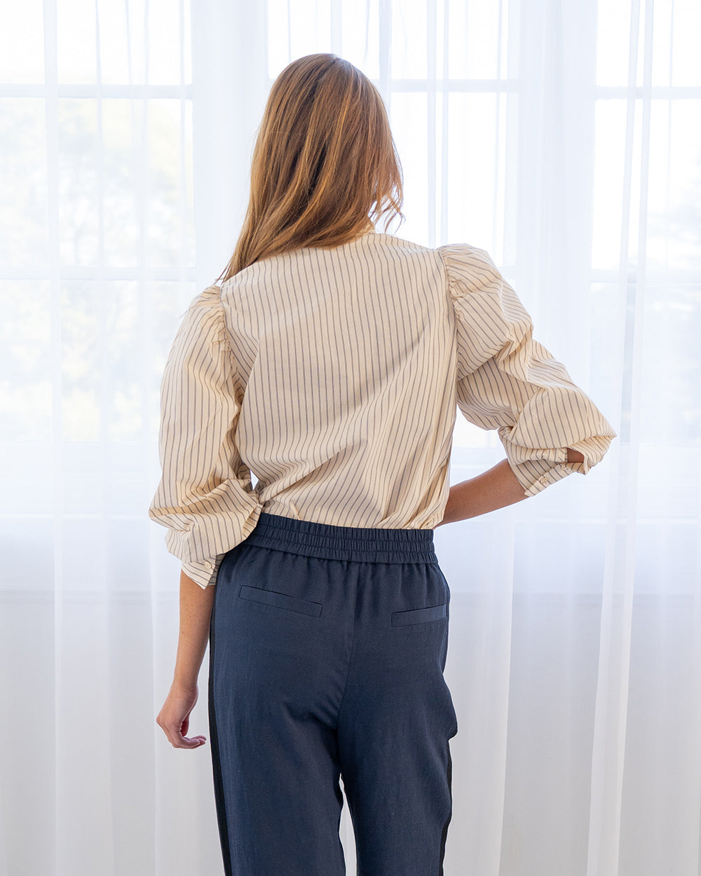 Luna Tuxedo Shirt - Beige Stripe