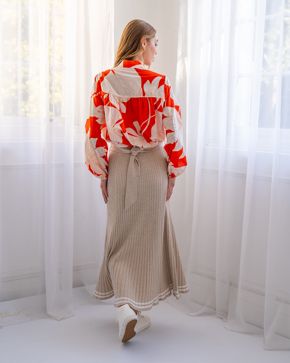 Rebecca Knit Skirt - Sandstone/Chalk