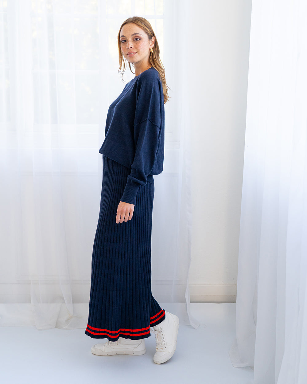 Rebecca Knit Skirt - Navy/Poppy