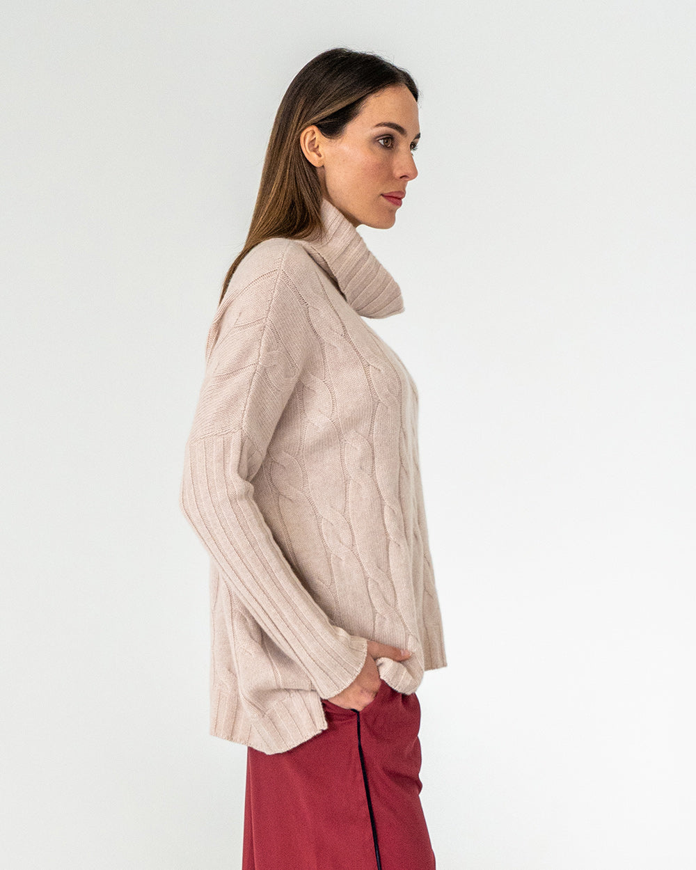 Sinead Roll Neck Knit - Blush Cable