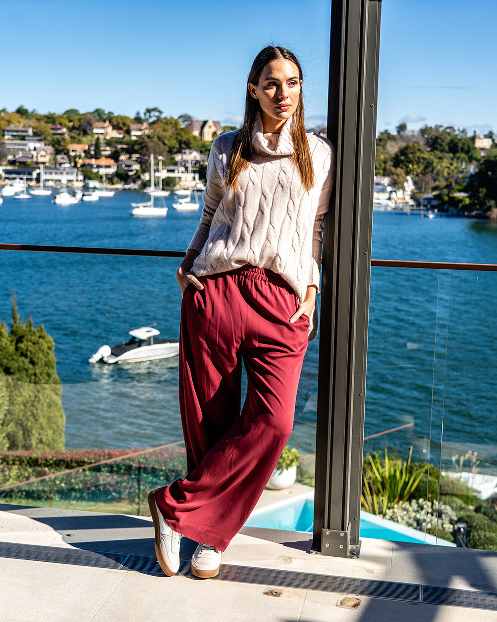 Sinead Roll Neck Knit - Blush Cable