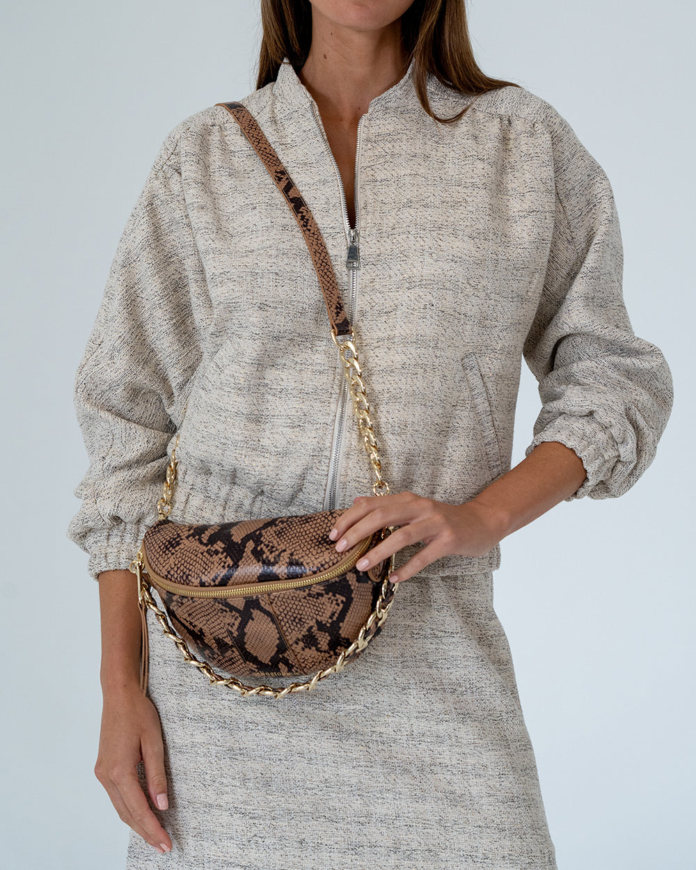 Zara Sling Bag - Caramel Python - Arlington Milne