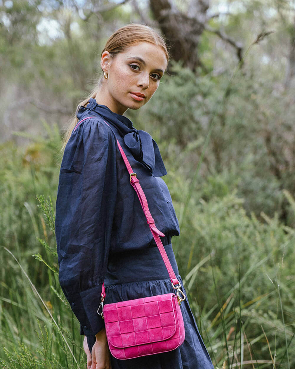 Hot pink deals suede bag