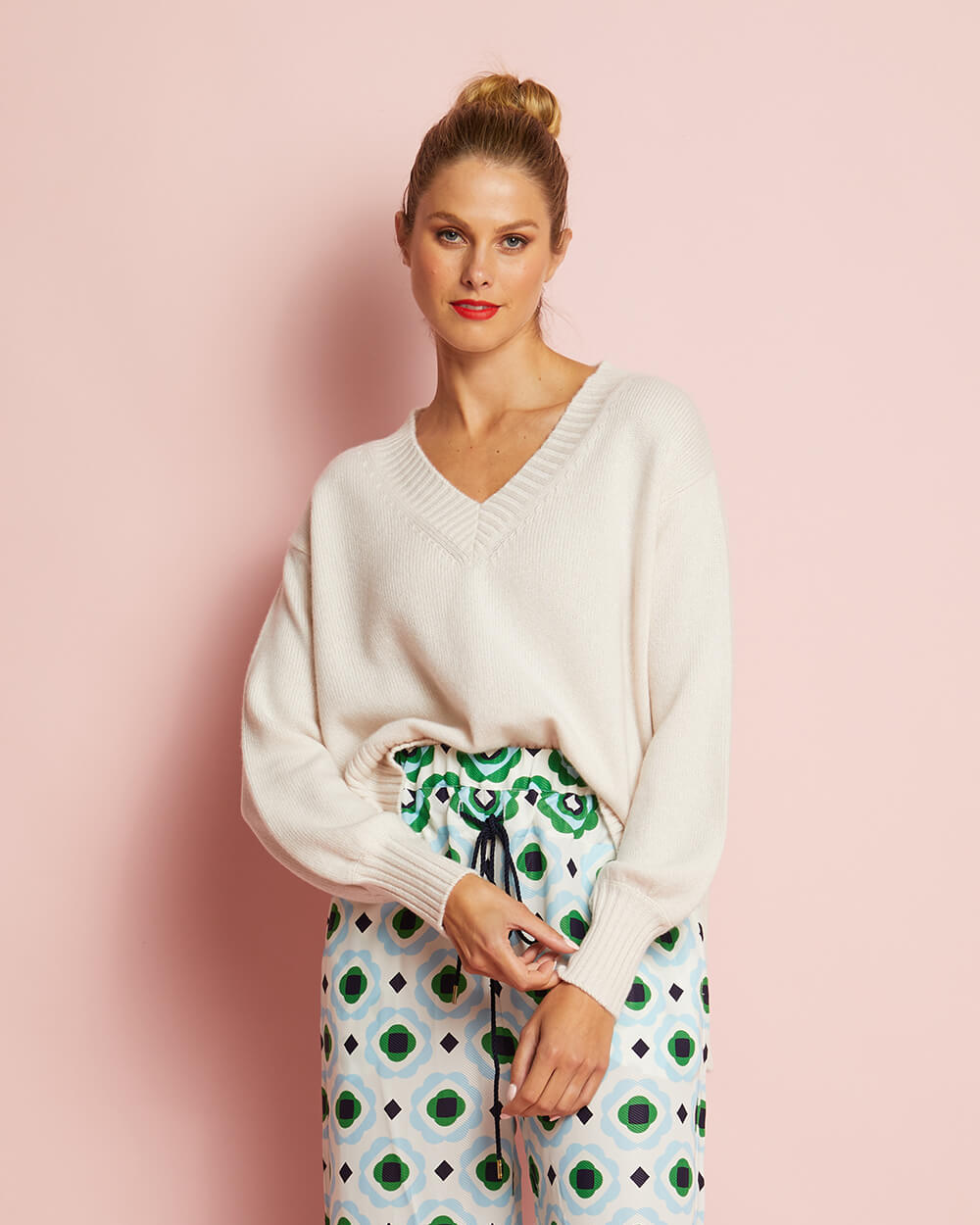 Josie V Neck Knit - Pearl